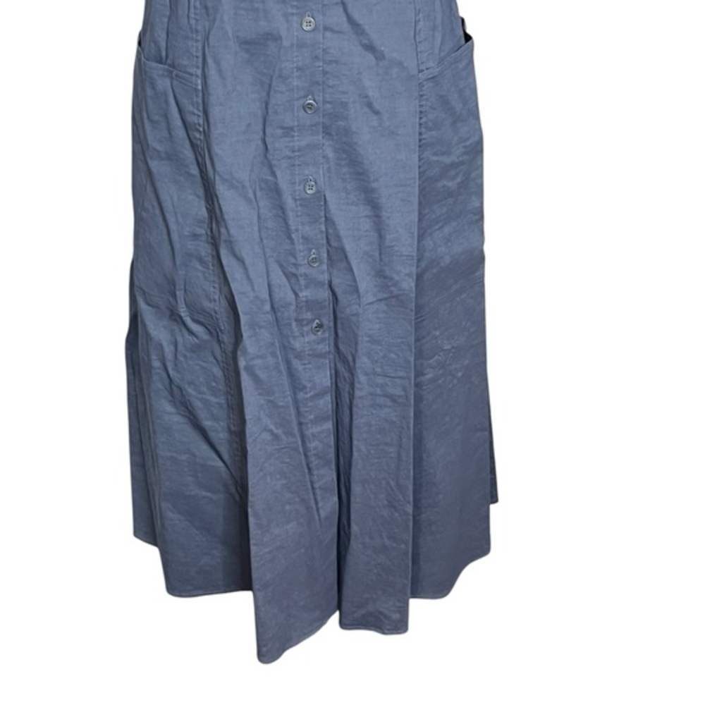 Theory Kayleigh Crunch Linen Blend Midi Dress Blue Button Front Women’s Size 6 - Picture 4 of 12